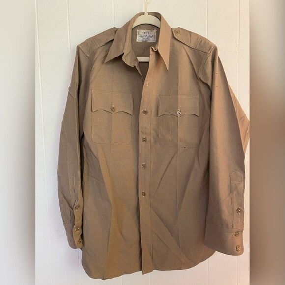 Vintage Terry Juden Co Shirt Mens Large Khaki Button Up Military Style WW2 - Picture 1 of 7
